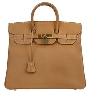 Hermes Hac Birkin Bag Brown Vache Naturelle With Gold Hardware Beige Leather